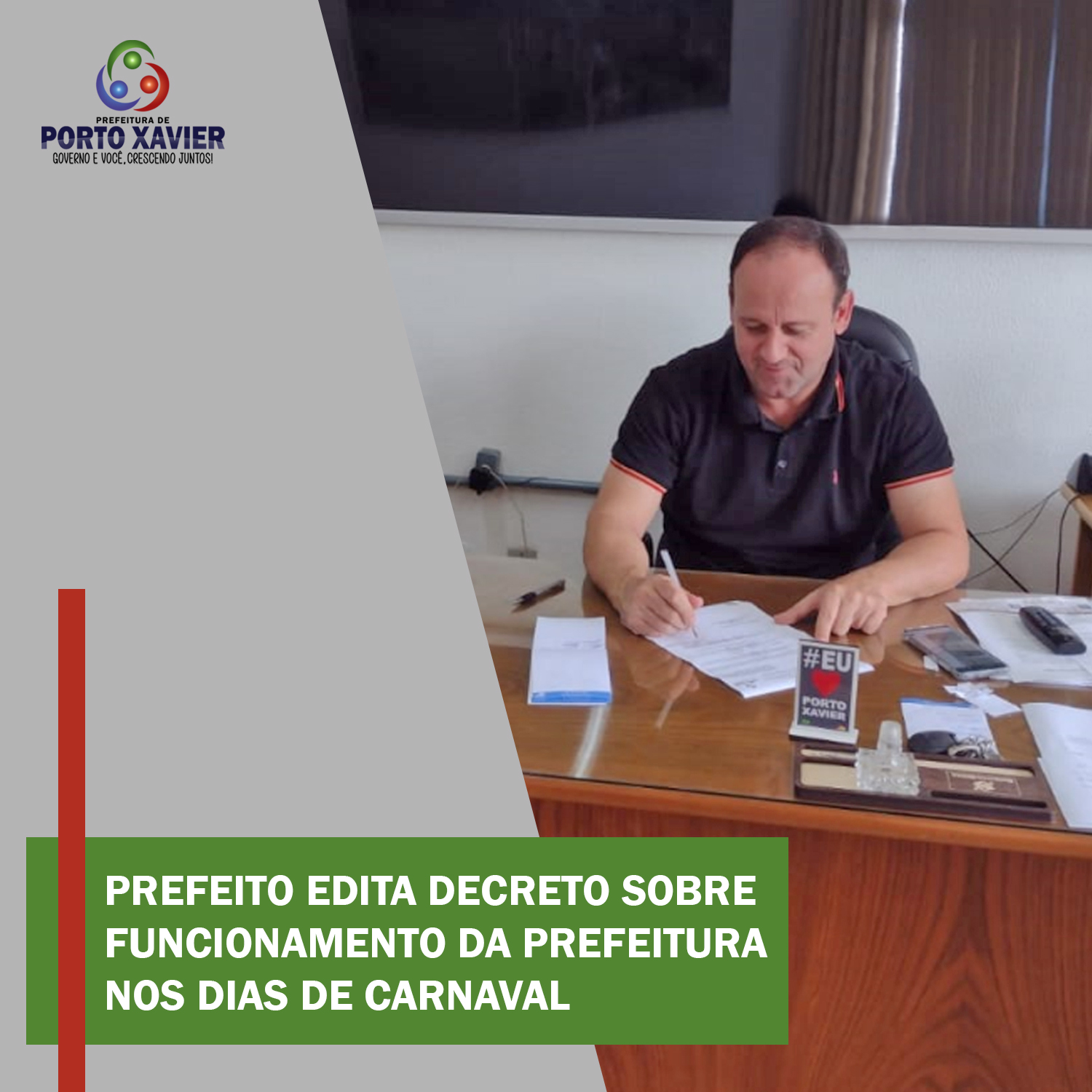PREFEITO GILBERTO MENIN EDITA DECRETO QUE DETERMINA FUNCIONAMENTO NORMAL DA PREFEITURA NOS DIAS DE CARNAVAL